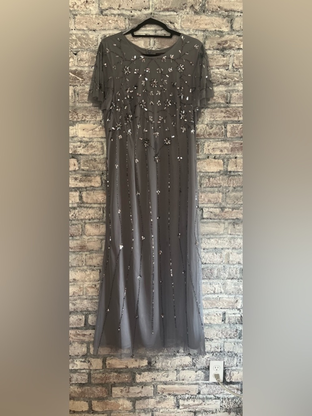 Papell Studio Beaded/Sequined  Steel Blue/Gray Dress with back zipper Stunning